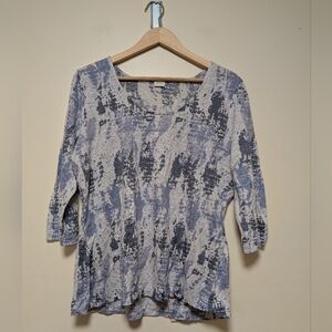 Poetry Blue Abstract Linen Tunic Top Large